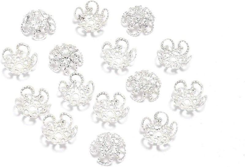 Tiosen 100Pcs Shiny Vintage Filigree, 8mm Silver Flower Bead End Caps Metal Bead Caps for Jewelry Making DIY Bracelet Earrings Arts, Crafts Accessories - Image 1